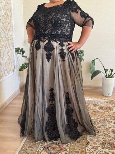 распродажа женских платьев больших размеров: Вечернее платье, Пышное, Длинная модель, С рукавами, Стразы, 9XL — 3