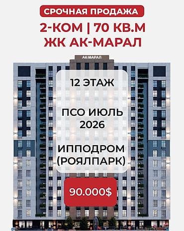 pro group: 2 комнаты, 70 м², Ипподром Элитка, 12 этаж, ПСО (под самоотделку) — 1