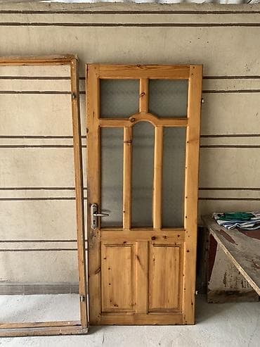 Внутренняя отделка: Межкомнатная дверь, Б/у, Со стеклом, Одностворчатая, Деревянная, Распашная, Лофт, цвет - Желтый — 4