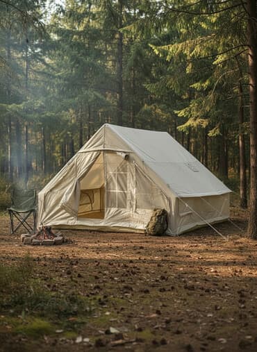 Просторная надувная палатка кремового цвета. Основные особенности: -