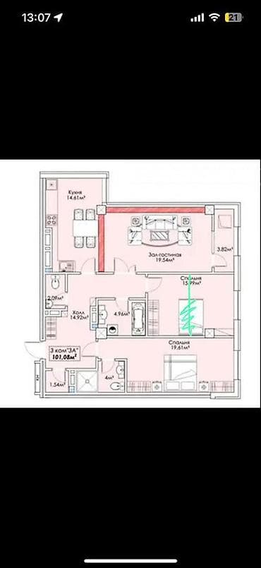 кут tower: 3 комнаты, 101 м², Элитка, 4 этаж, Готовая ПСО (под самоотделку) — 2