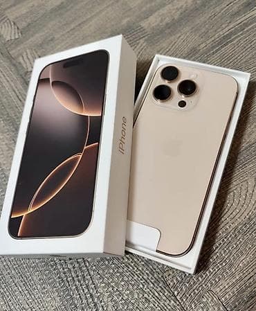 IPhone 16 Pro Max, Б/у, 256 ГБ, Desert Titanium, Защитное стекло, Чехол, Коробка, 90 %