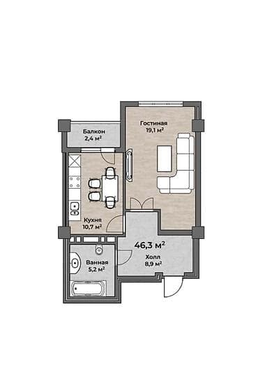 пасуточная квартира: 1 комната, 46 м², Элитка, 8 этаж, Готовая ПСО (под самоотделку) — 2