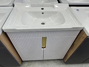 Тумба для ванны, С раковиной, ЛДСП, цвет - Белый