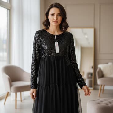 велюровые платья для полных женщин: Платье вечернее VERDA Big Size. - Цвет: черный. - Верх: полностью — 2