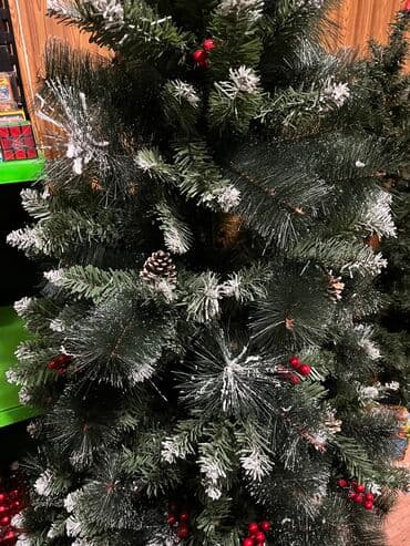 купить елку искусственную недорого: Ель+сосна (микс) Ёлка с домиками, шишками, ягодками 180см + игрушки — 2