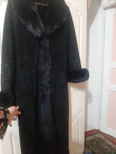 купить сапоги женские зимние кожаные турция: Длинное женское пальто-на-теплой подкладке из чёрной замши/мутоновой — 4