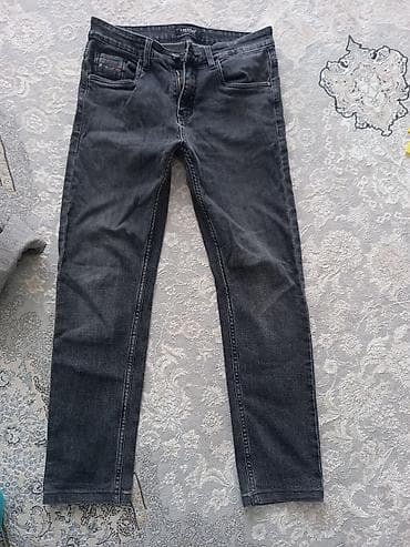 джинсы труба: Джинсы мужские, темно-серый denim (графит), прямой крой со слабым — 2
