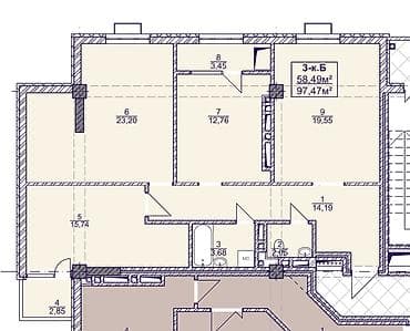 seven development: 3 комнаты, 97 м², Пишпек Элитка, 11 этаж, ПСО (под самоотделку) — 2