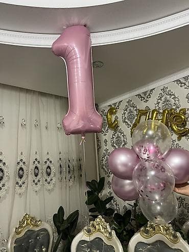 Балатылар: Фольгированный шар-цифра «1» и набор шаров в розово-прозрачной гамме — 2