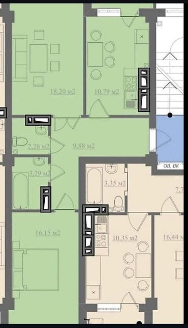 800: 2 комнаты, 65 м², Элитка, 2 этаж, Готовая ПСО (под самоотделку) — 2