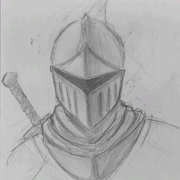 Зеркала: Графитный рисунок «Рыцарь в шлеме» - Авторский карандашный скетч на — 1