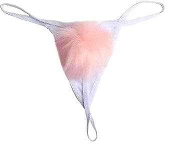 Женские трусики-стринги с пушистым помпоном - Модель: минималистичные