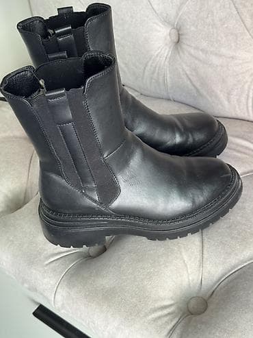 Женская обувь: Черные женские зимние ботинки челси - Материал верха: натуральная — 2