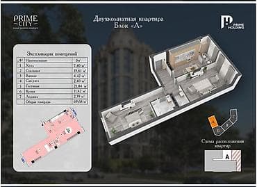 2 комнаты, 70 м², 6 мкр Элитка, 2 этаж — 2