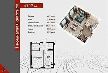 Кыймылсыз мүлк: 1 бөлмө, 41 м², Элитка, 10 кабат, Даяр ПСО (өзү оңдоп түзөтүп бүтүү үчүн) — 1