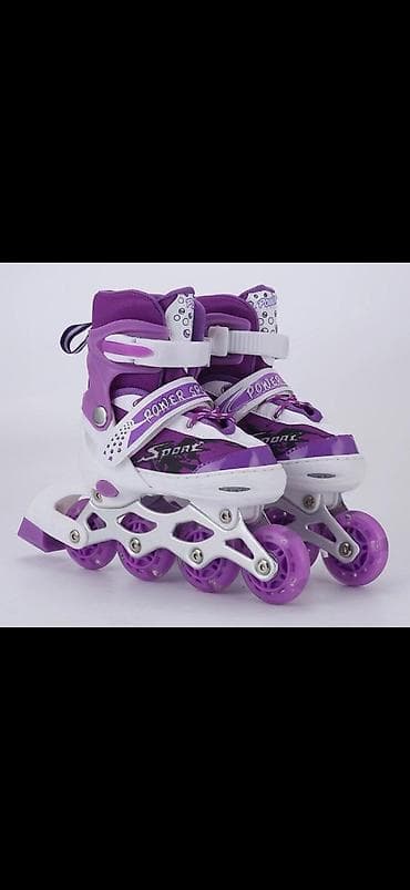 спорт ролик: Раздвижные роликовые коньки Power Sport (фиолетово-белые) - Тип — 1