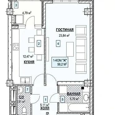 Үй куруучулардан жаңы конуштар: Курулуп жатат, 1 бөлмө, 58 м² — 3
