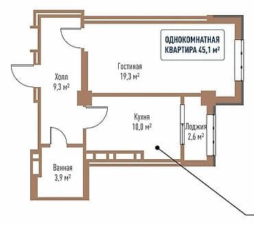 Кыймылсыз мүлк: 1 бөлмө, 45 м², Элитка, 12 кабат, Даяр ПСО (өзү оңдоп түзөтүп бүтүү үчүн) — 2