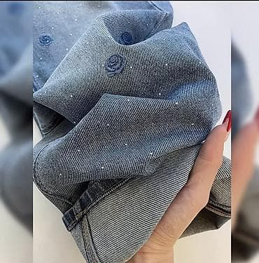 Джинсы, Прямые, Высокая талия, С вышивкой, S