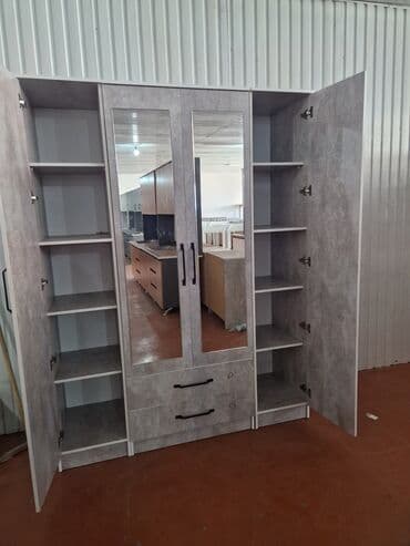 шкаф 4 дверный зеркальный: Шкаф для одежды, Новый, Прямой, ЛДСП — 1