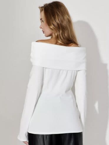 l xl: Кофта с открытыми плечами Размер - 44 Цвет - бежевый и белый Лапша в — 2