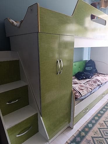 детские зимние обуви: Двухъярусная детская кровать, ЛДСП, цвет - Зеленый — 3