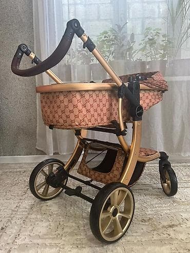 золотую: Детская коляска 2 в 1 (люлька + прогулочный блок) - Универсальная — 2