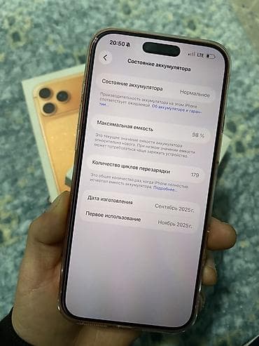наушник буу: IPhone 17 Pro Max, Колдонулган, 256 ГБ, Ток сары, Заряддоочу түзүлүш, Коргоочу айнек, Каптама, 98 % — 3