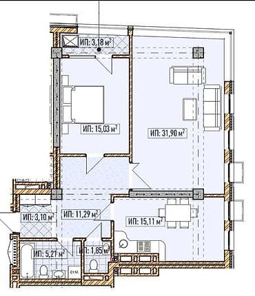 2 комнаты, 87 м², Асанбай мкр Элитка, 7 этаж, ПСО (под самоотделку)