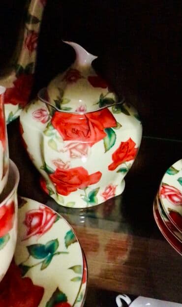 конфетница посуда: Чайный комплект "КРАСНАЯ РОЗА", фарфор, деколь,состояния шикарное ! — 6