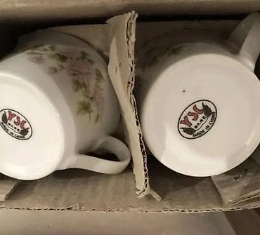m s: Чайник новый СССР фарфор 1 сорт + тарелка 500 сом Чайные чашки новые — 6