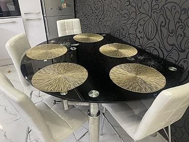 стеклы: Кухонный стол и стул, Б/у, Самовывоз, цвет - Черный — 1