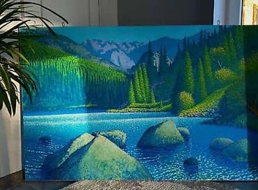 Картина «Горное озеро». - Большоформатное полотно с панорамным