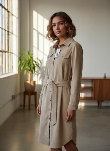 Айымдардын кийими: Платье-рубашка VARITY из мягкого вельвета (корд). - Цвет — 1