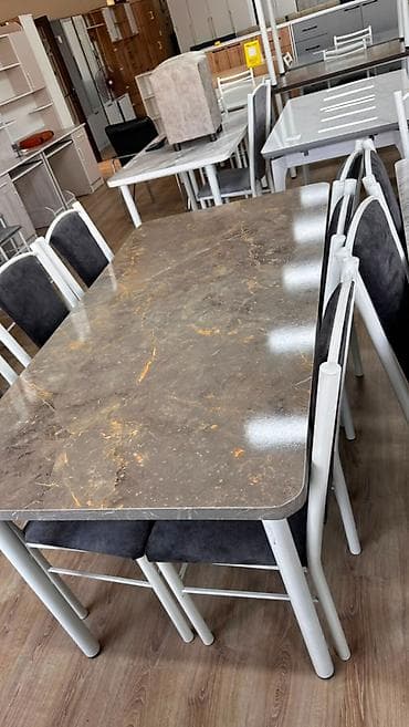 small table: Обеденный комплект: стол с глянцевой столешницей «под мрамор» + 6 — 1