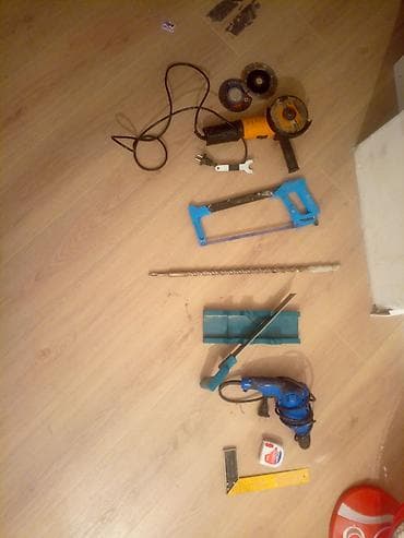 Балталар: 1- Болгарка 2- темир ара 3-60 размердеги бур 4-Плинтус кескич 5 — 1