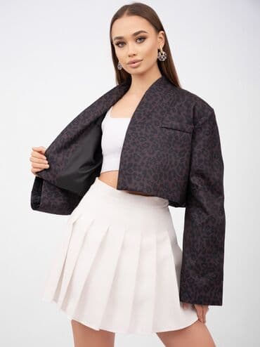пиджаки женские бишкек: Пиджак, Без пуговиц, Леопардовый принт, Без воротника, Made in KG, S, M — 5