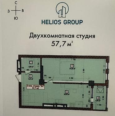 55: 2 комнаты, 58 м², Элитка, Готовая ПСО (под самоотделку) — 3
