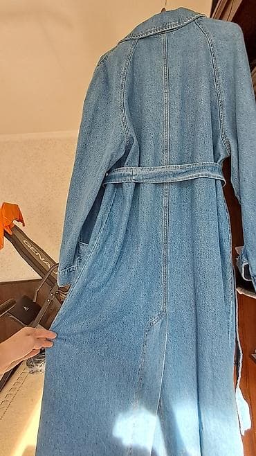 Жеке буюмдар: Джинсовое пальто-тренч UABI - Материал: плотный светло‑синий деним. - — 4