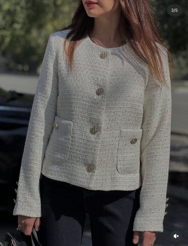 пиджаки женские бишкек: Твидовый жакет в светлом молочном оттенке. - Прямой укороченный — 1
