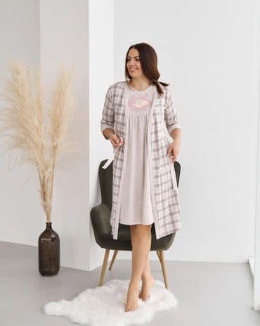 белая ночная сорочка: Ночная сорочка, Хлопок, Средняя модель, L, XL, 2XL — 1