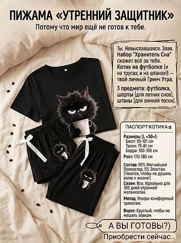 Пижама «Утренний защитник» — набор «Хранитель Сна» с дерзким котиком