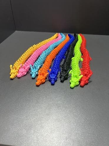 Брелоки: Гибкие 3D‑печатные драконы/антистресс - Комплект ярких фигурок — 4