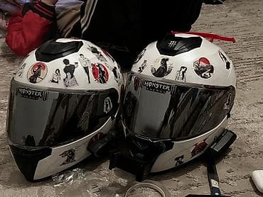 Электротранспорт: Мото‑шлемы интегральные (два экземпляра), белые, кастомный дизайн с — 2