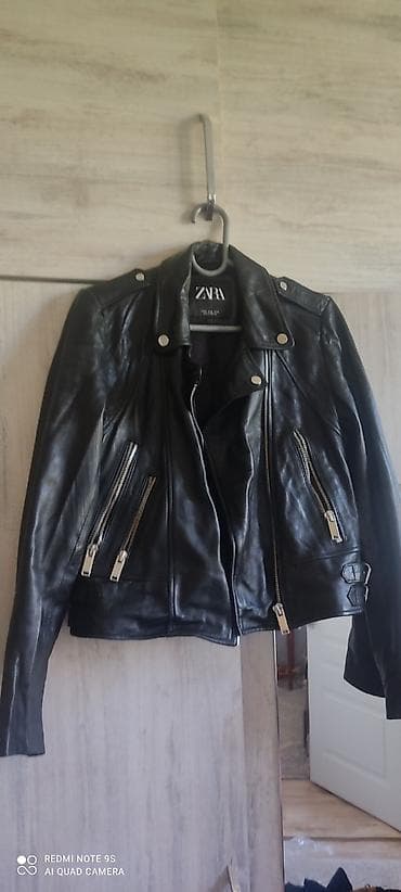 пуховик zara: Кожаная куртка, Косуха, Натуральная кожа, Укороченная модель, M — 1