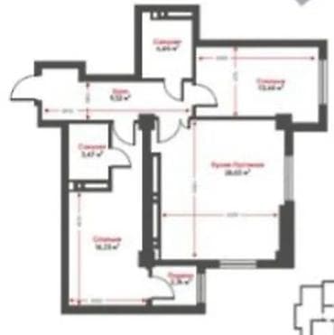 osh flats: 3 комнаты, 76 м², Элитка, 11 этаж, Готовая ПСО (под самоотделку) — 2