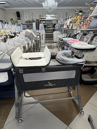 Детская приставная кроватка, С колесиками, цвет - Серый