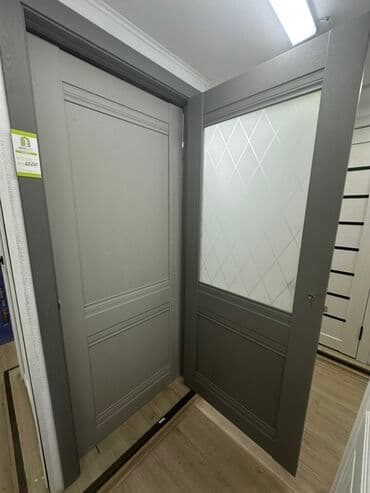 двери мешкомнатный: Межкомнатная дверь со стеклом, Двустворчатая, цвет - Серый — 1