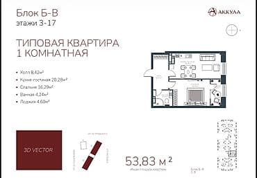 1 комната, 53 м², Пишпек Элитка, 7 этаж, ПСО (под самоотделку) at lalafo.kg 1 комната, 53 м², Пишпек Элитка, 7 этаж, ПСО (под самоотделку)